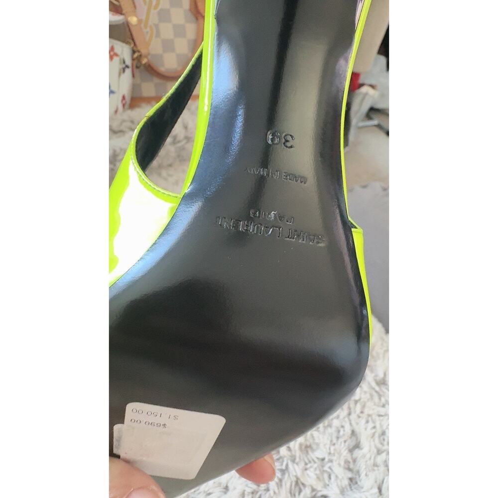 Saint Laurent Paloma Slingback Pumps Neon Yellow Patent Leather EU39 NIB - Picture 12 of 12